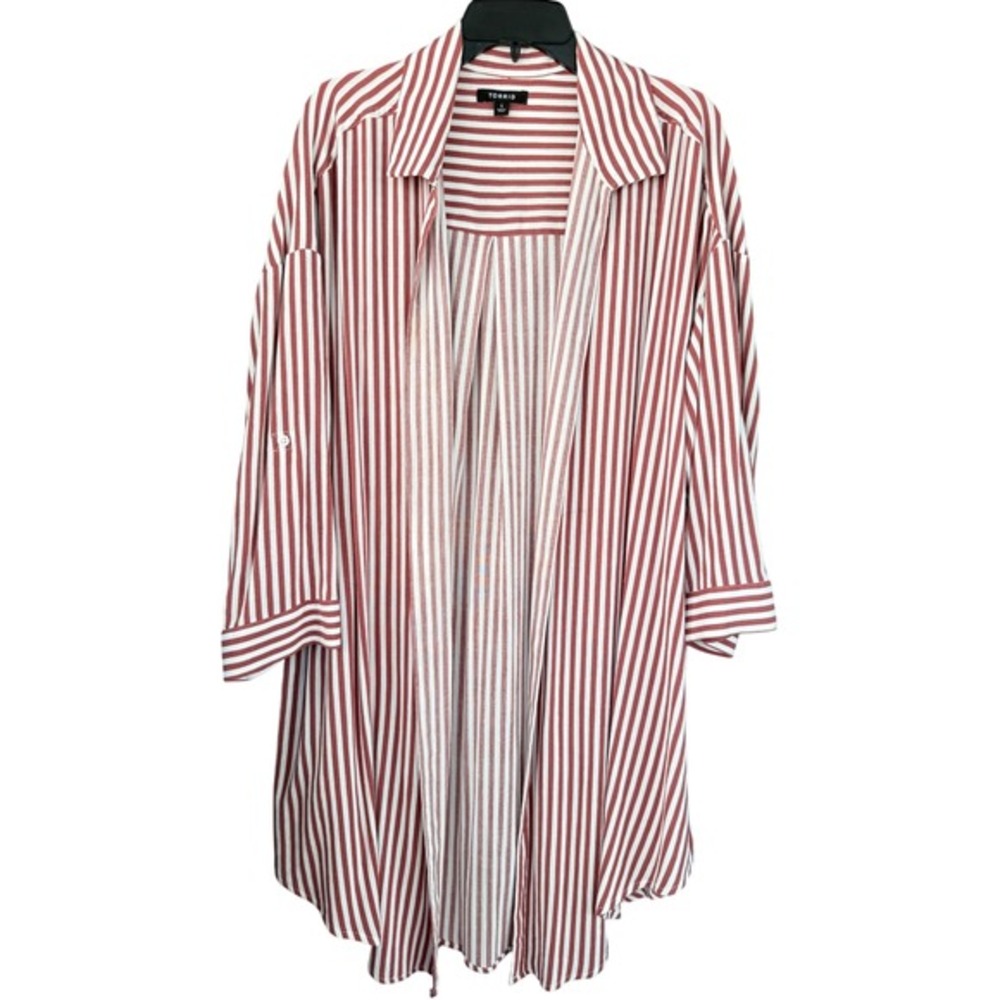 Torrid Women's Striped Duster Open Front Cardigan Top‎ Size 1 Rust White